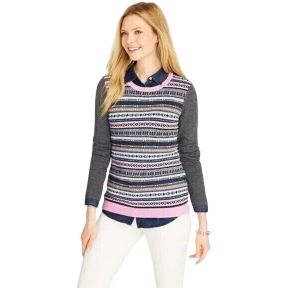 Talbots Petite Fair Isle Stripe Wool Blend Sweater
